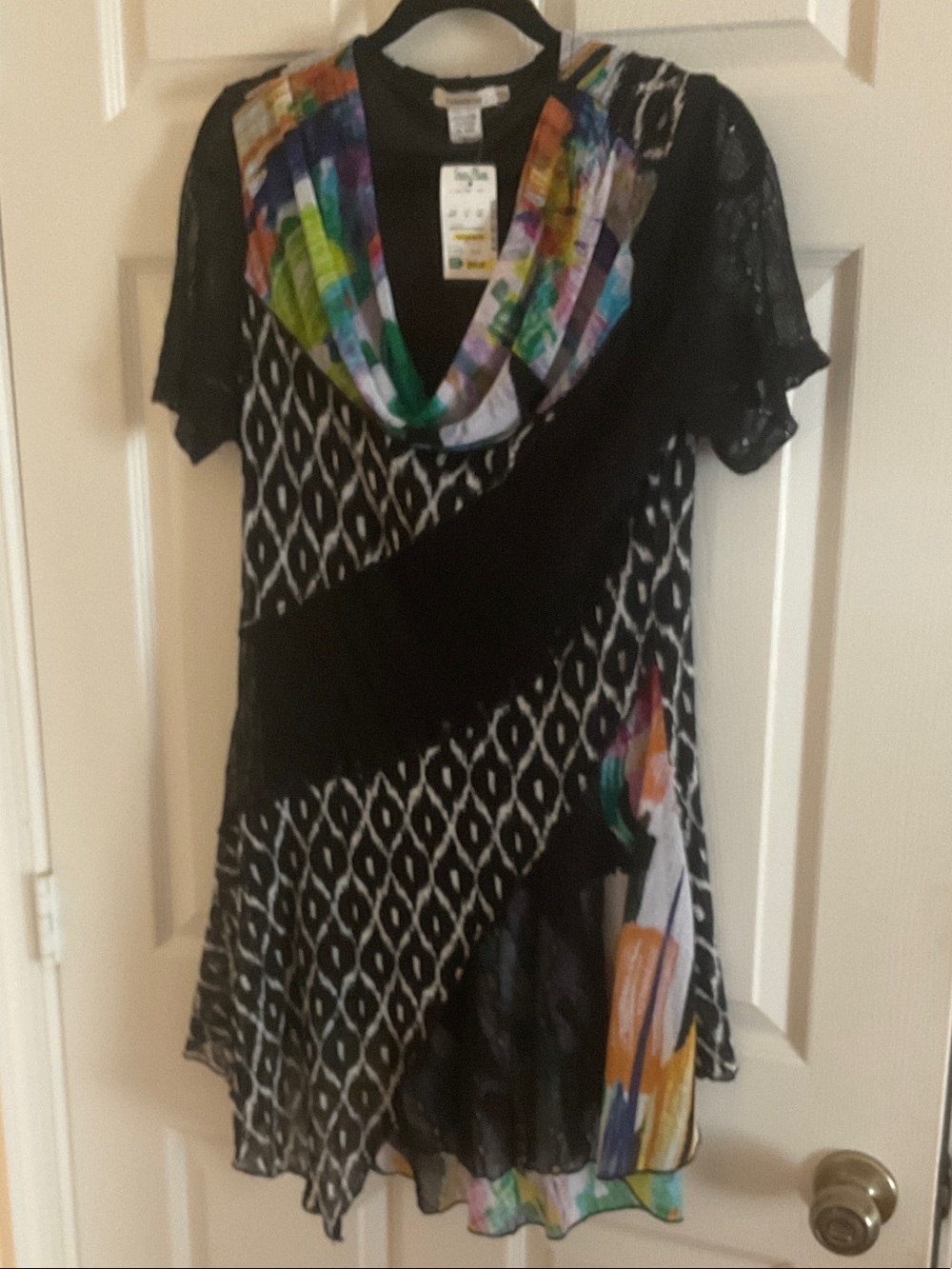 Multicolor Collar Black Patterned Women’s Dress